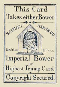 «Imperial Bower» de Samuel Hart, ca. 1872. Datación de acuerdo a «Samuel Hart, 1846–1871» de Simon Wintle. World Web Playing Card Museum. Wikimedia Commons, dominio público.