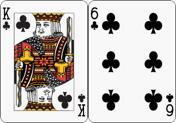 Modern Anglo-American playing cards: the King and 6 of Clubs.