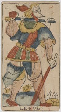 The Fool of the Tarot de Marseilles, 1701–1715. Author: Jean Dodal. Wikimedia Commons, public domain.