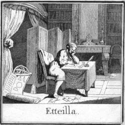 Etteilla at work, from his Cours théorique et pratique du livre de Thot (1790). Wikimedia Commons, public domain.